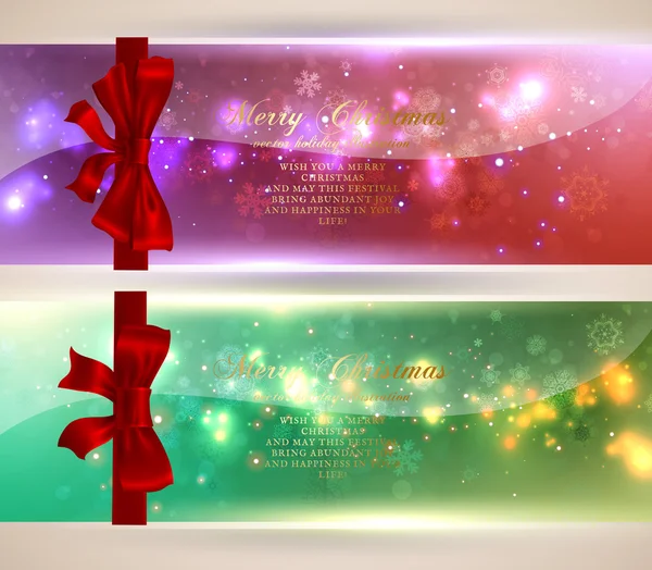Tarjetas de felicitación navideñas con lazos rojos y espacio de copia para su texto. Ilustración vectorial — Vector de stock