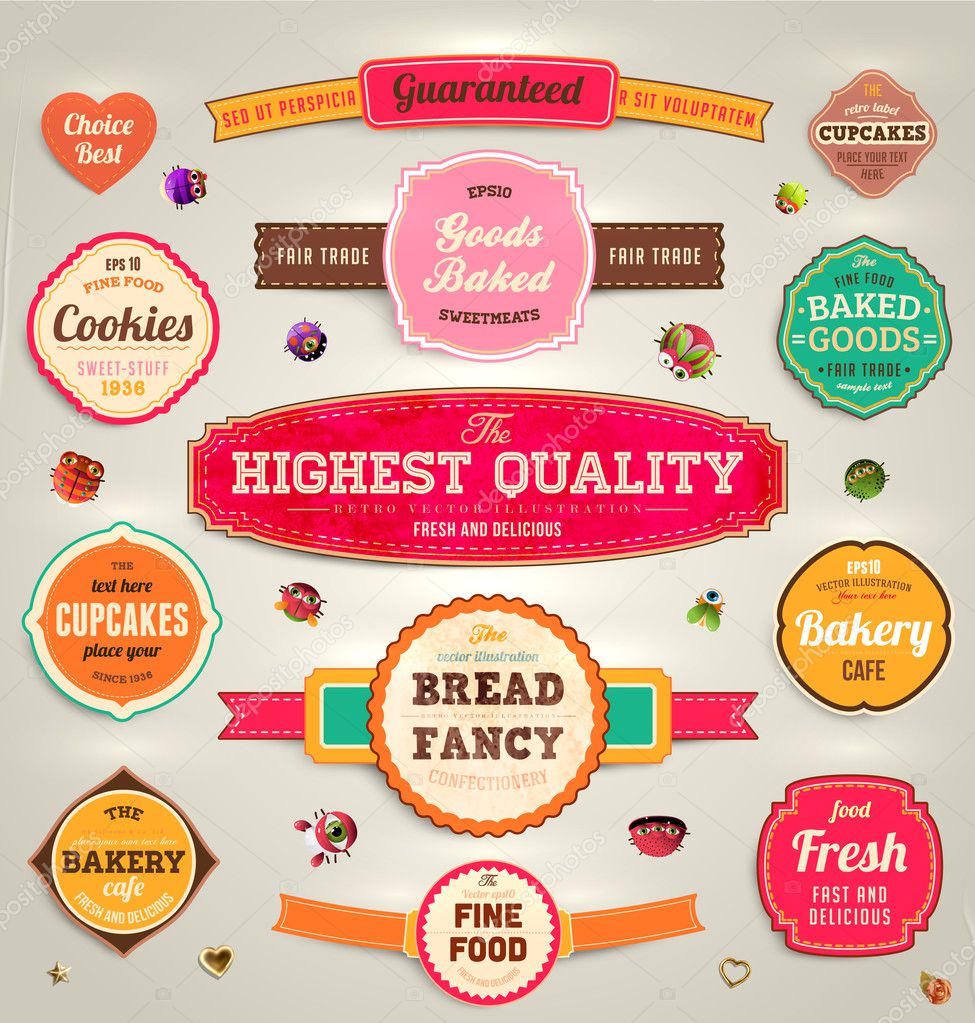 Set of vector retro ribbons, old dirty paper textures and vintage labels, banners and emblems. Hearts and Valentine's day label. Elements for design.