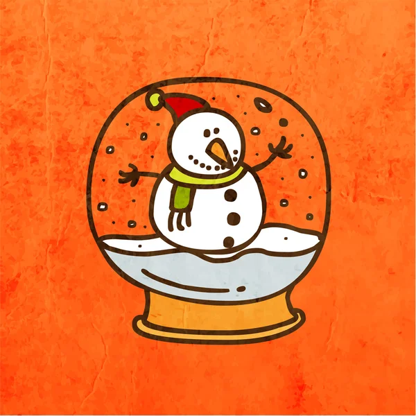 Snowman in Christmas Snow Globe. — Stock Vector