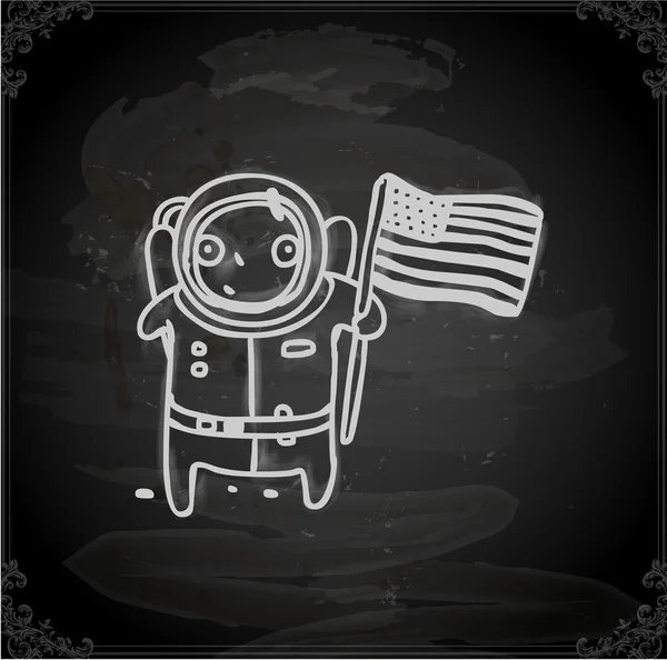 Cosmonaut with USA flag. — Stock Vector
