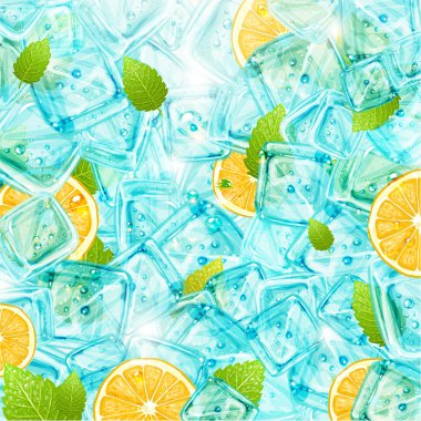 buz arka planla yapraklar, limon ve güneş