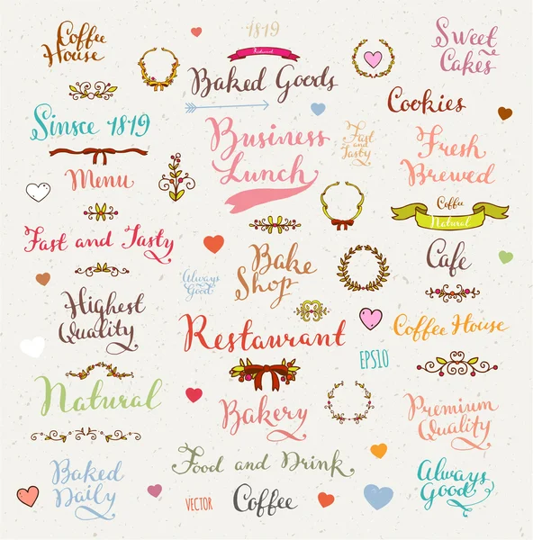 Set of vintage bakery badges, hand drawn lettering — Stock Vector