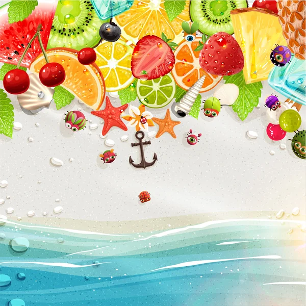 yaz tatillerini ayarla palms, güneş, deniz illüstrasyon vektör