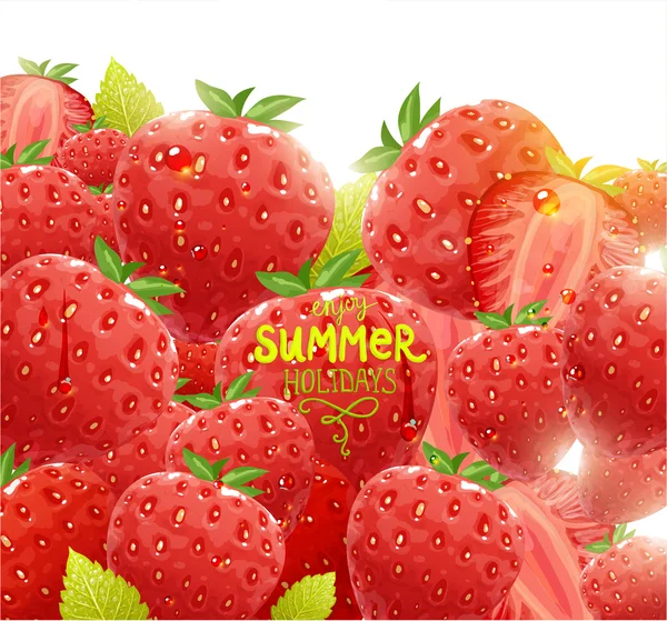 Vektor illustration med ljusa jordgubb, solen skina — Stock vektor