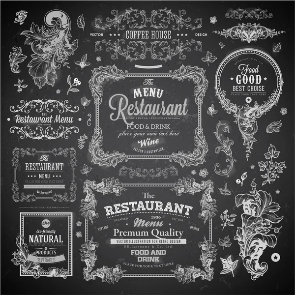 Conjunto retro de etiquetas para el diseño de menú de restaurante . — Vector de stock