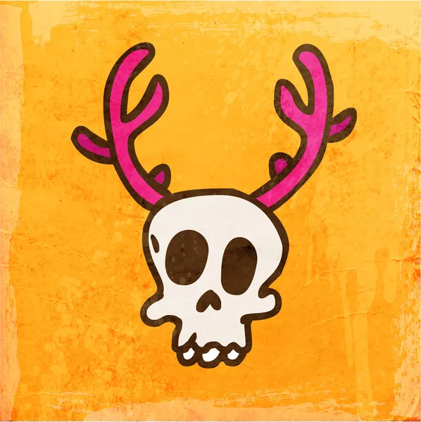 Crâne squelette de bande dessinée avec bois de cerf . — Image vectorielle