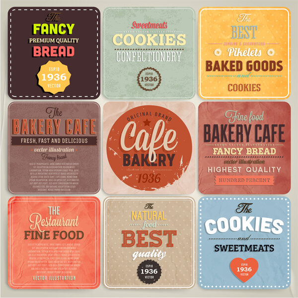 Set of retro bakery label cards for vintage design