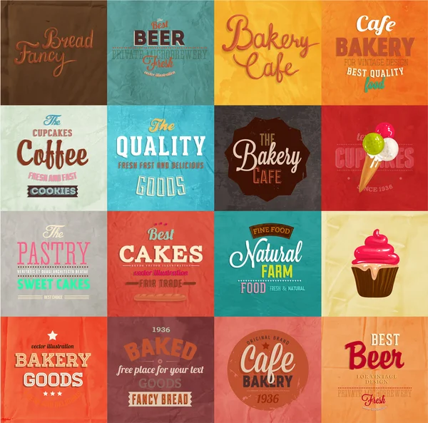 Jeu de cartes d'étiquettes de boulangerie rétro pour un design vintage — Image vectorielle