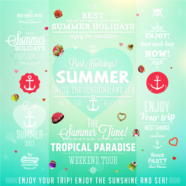 Retro elements for Summer calligraphic designs
