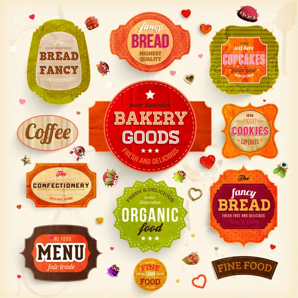 Retro bageri etiketter, band och kort — Stock vektor
