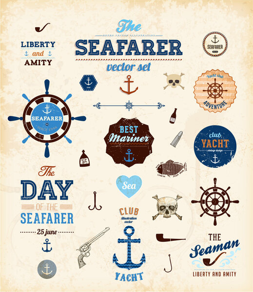 Vector sea set: calligraphic retro design elements