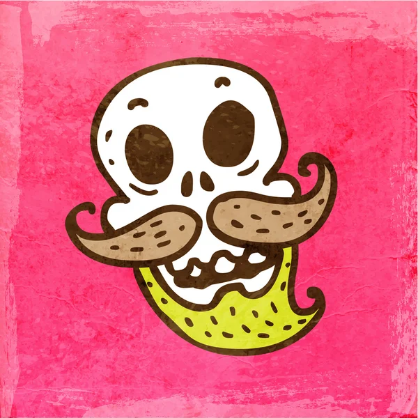 Cartoon Skull with Green Mustache. — Stock Vector