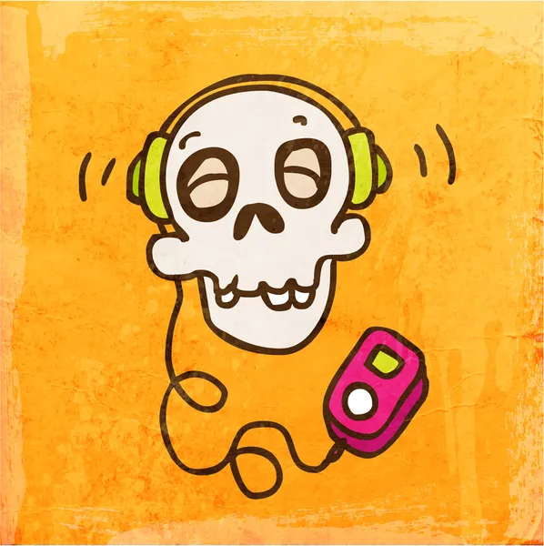 Cartoon Skull with Headphones — Stock Vector