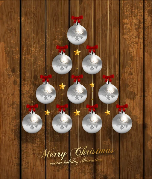 Kerstboom gemaakt van zilver kerstballen — Stockvector
