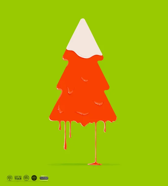 Melting Christmas Tree, paint drops. — Stock Vector