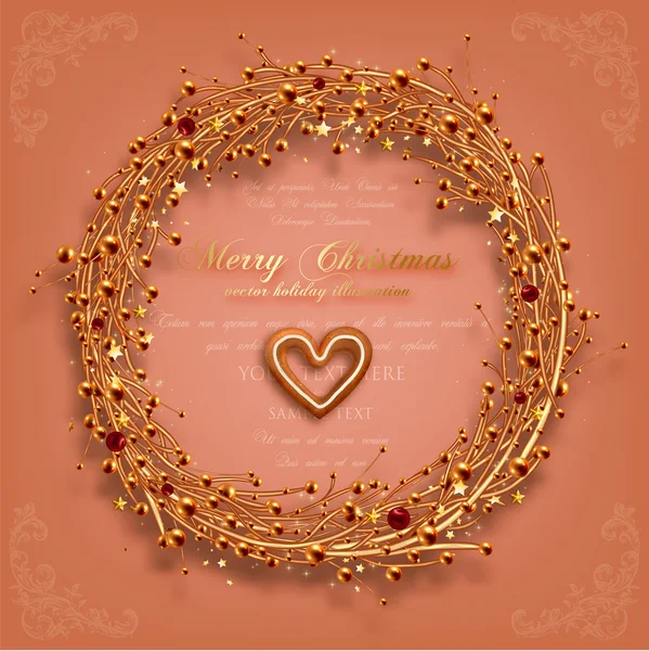 Golden Christmas Wreath with Xmas Cookies — Stock Vector