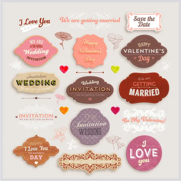 Valentine's Day and Wedding Set. Labels — Stock Vector