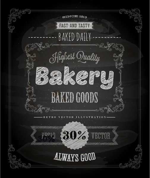 Affiche d'étiquette de boulangerie, dessin typographique à la craie . — Image vectorielle