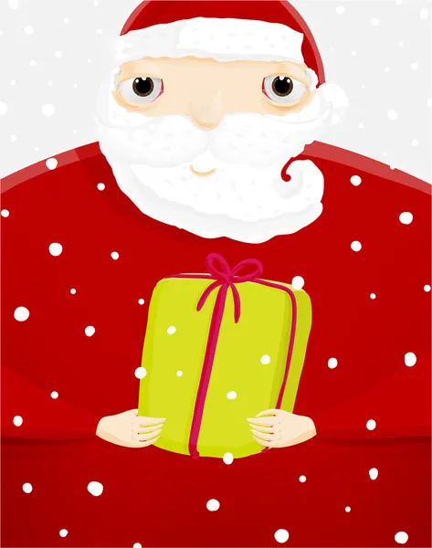 Santa Claus with Green Gift Box. — Stock Vector