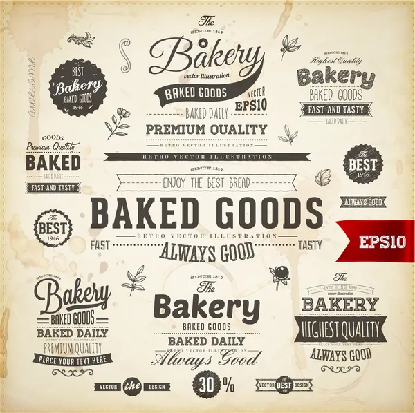 vintage ekmek logo rozetleri ve Etiketler kümesi