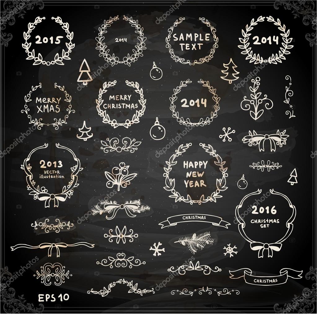 Cute Chalkboard Christmas Wreath — Stock Vector © Ozerina 43259337