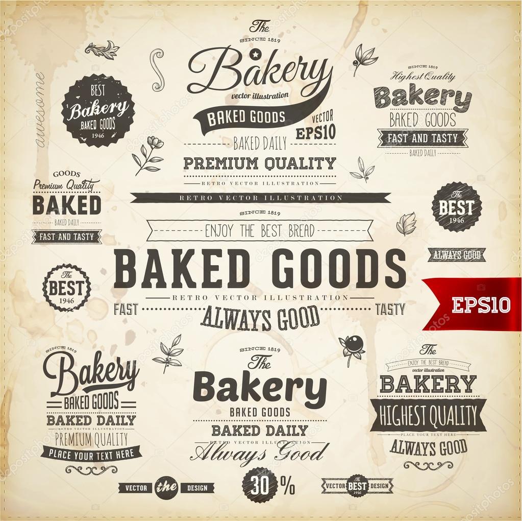 Set of vintage bakery logo badges and labels for retro design
