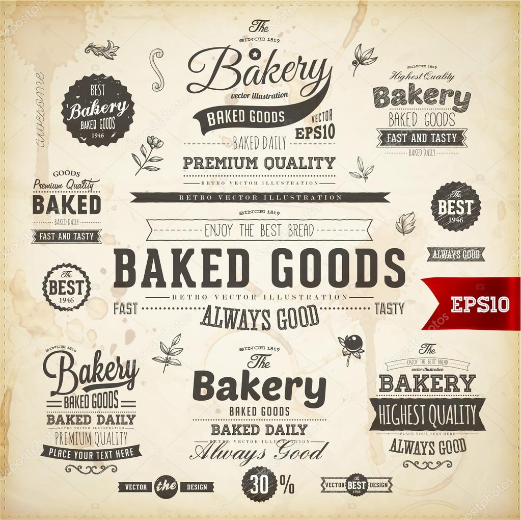 Set of vintage bakery logo badges and labels