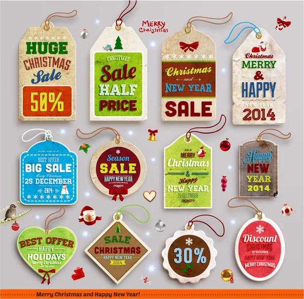 Christmas labels, tags, badges and holiday icons set. — Stock Vector