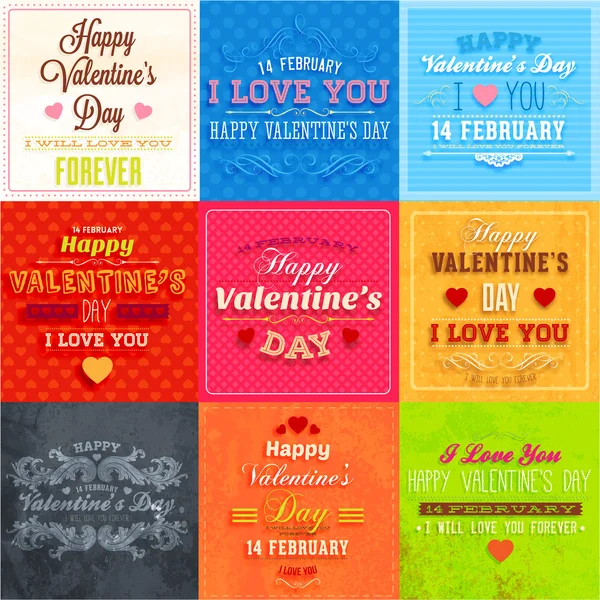 Happy Valentines Day Cards Set — Stock Vector