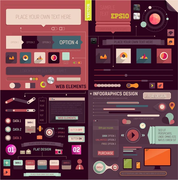 Düz web tasarım ve infographics öğeleri ayarlayın. düğmeleri — Stok Vektör