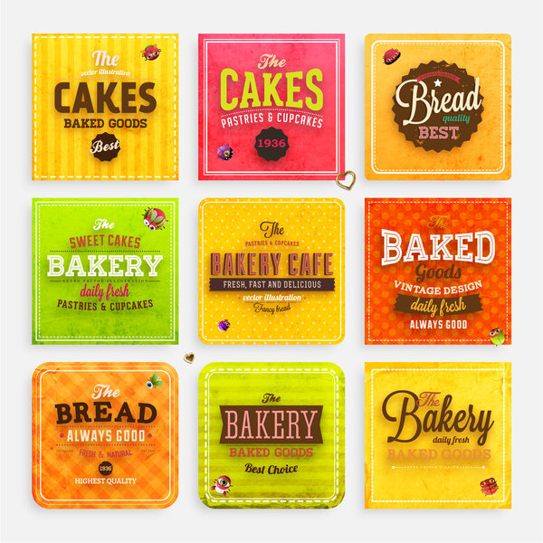 Set of retro bakery labels, ribbons and cards