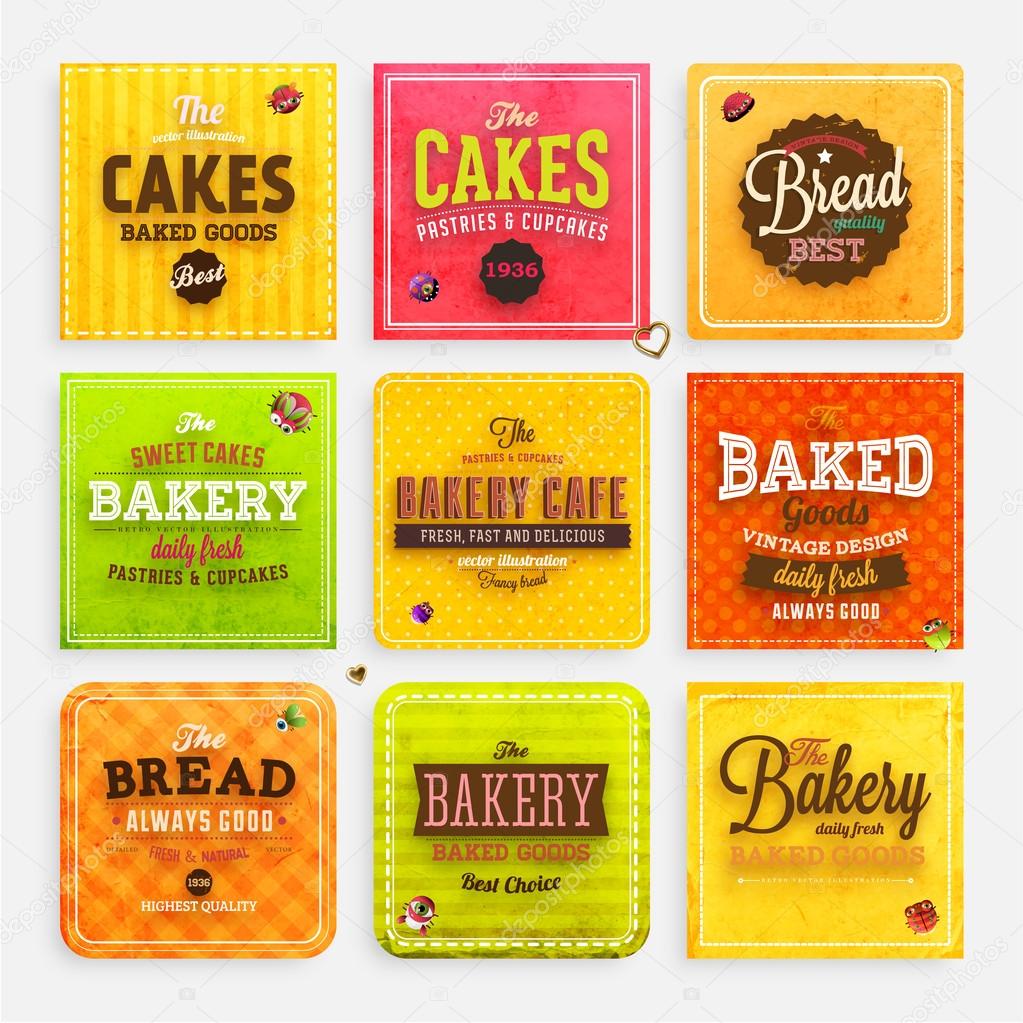 Set of retro bakery labels, ribbons and cards