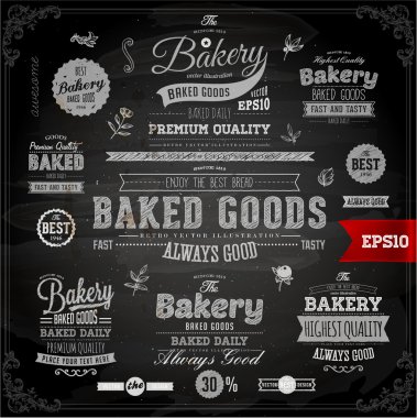 Set of vintage chalkboard bakery logo badges