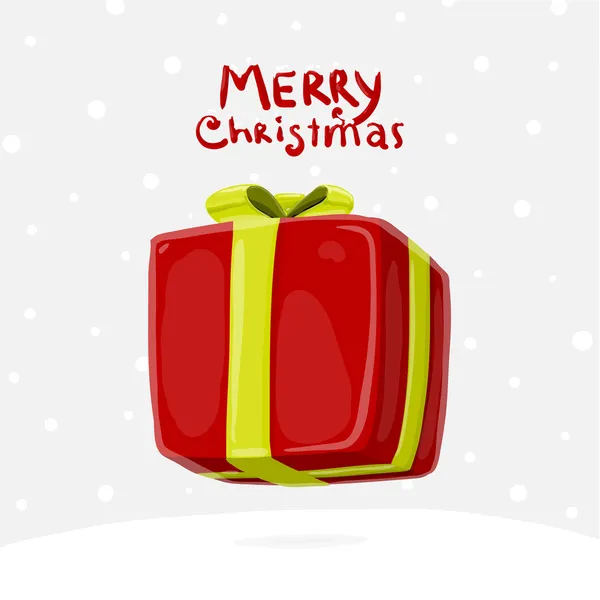 Boîte cadeau rouge avec un ruban vert et un arc . — Image vectorielle