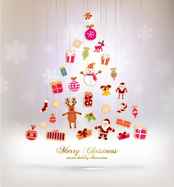 Weihnachtsbaum aus Weihnachtssymbolen — Stockvektor