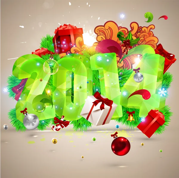 Poster di Natale. Big 2014 3D lettering — Vettoriale Stock