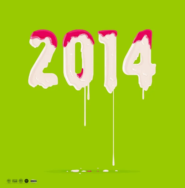 Melting 2014 lettering, paint drops. — Stock Vector