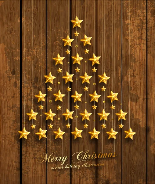 Christmas Tree Made of Golden Stars — Stock Vector