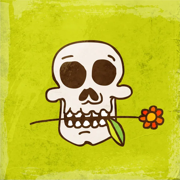 Cartoon Skull with Flower. — Stock Vector