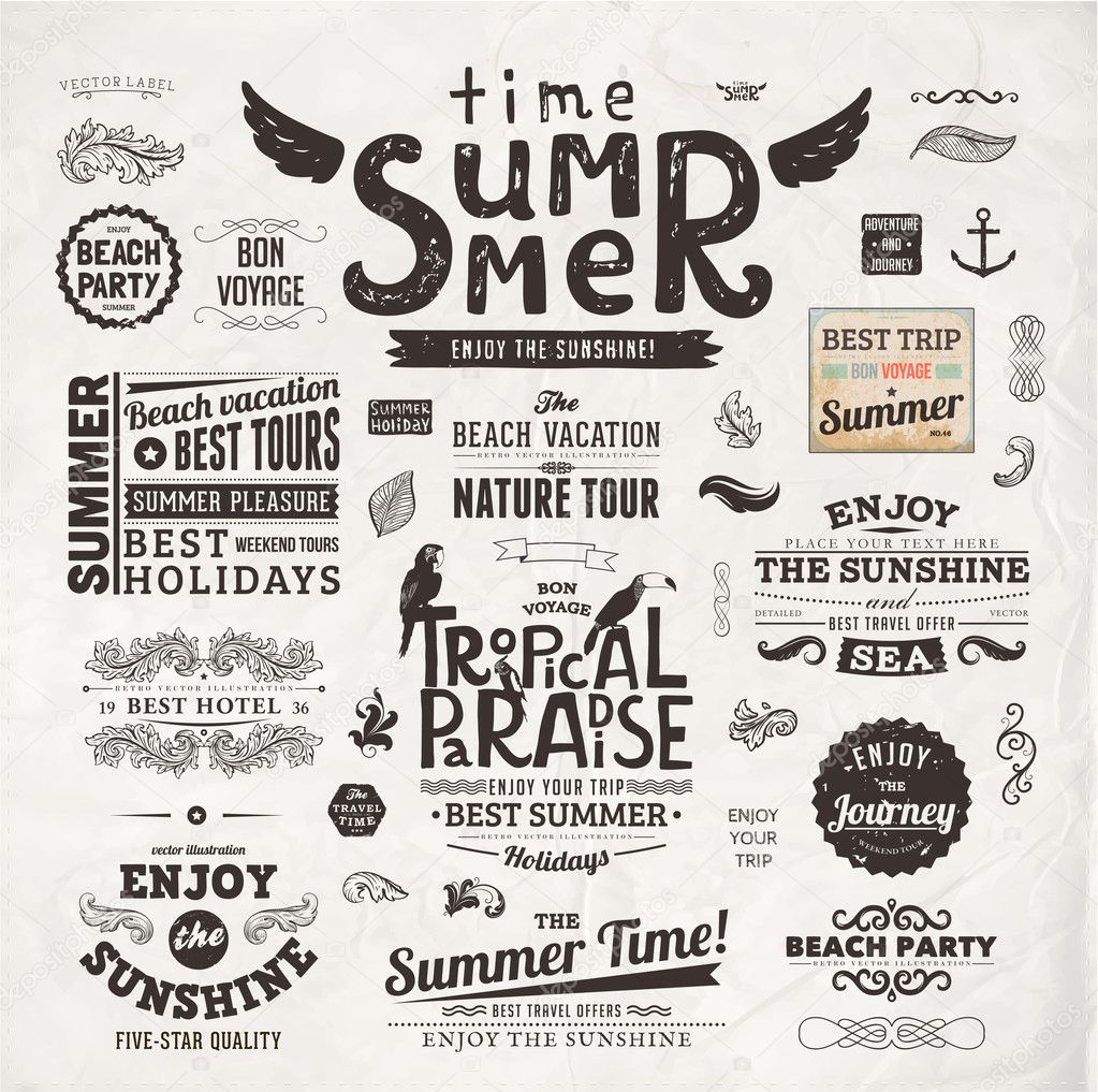 Retro elements for Summer calligraphic designs