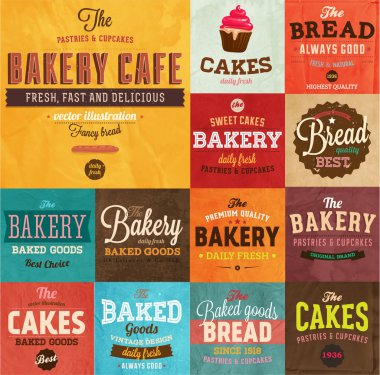 retro vintage ekmek etiket kümesi