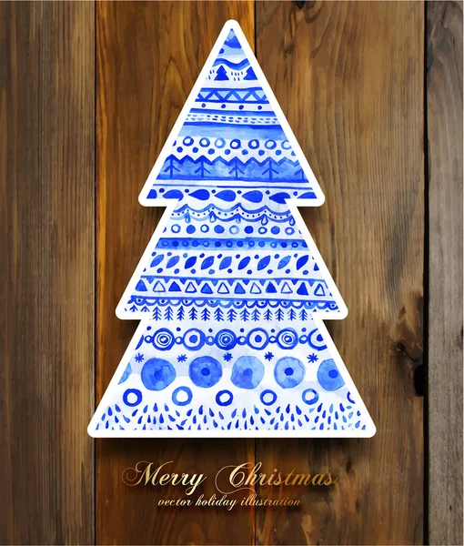 Christmas Tree with blue Winter Ornament - Stok Vektor