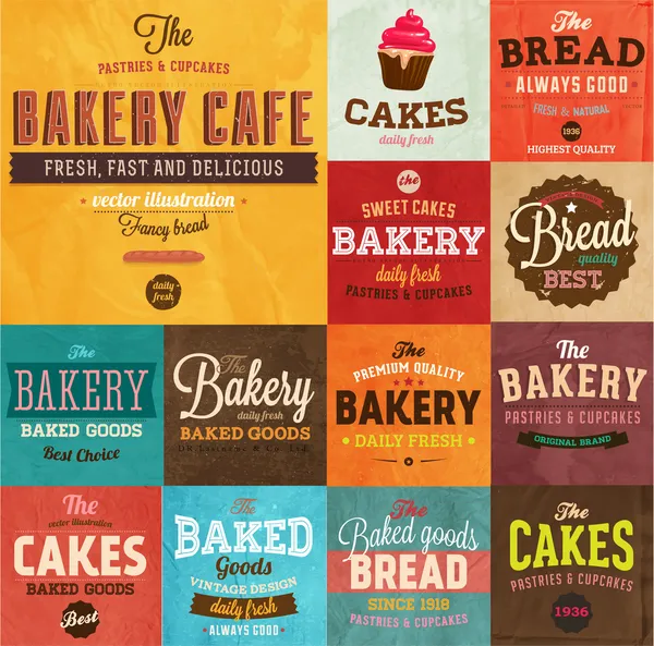 Vintage Retro-Etiketten für Bäckereien — Stockvektor