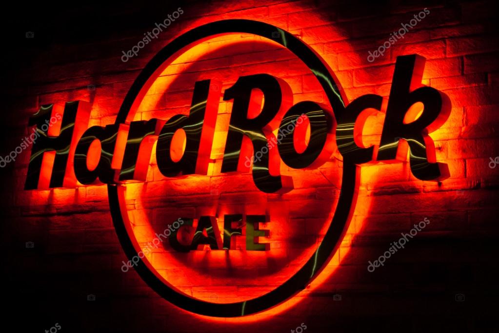JAKARTA, INDONESIA - SEPTEMBER 5: Glowing Hard Rock Cafe logo on September 5, 2011 in Jakarta. HRC Jakarta should be reopened in May 2013.