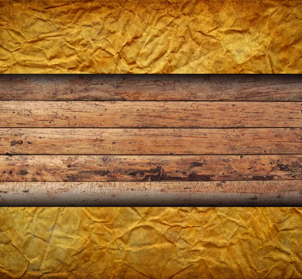 Vintage creased paper with wood — Stock Photo, Image