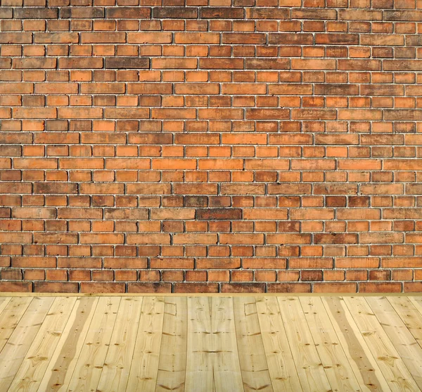 Room interior vintage with white brick wall and wood floor backg — Stock Photo, Image