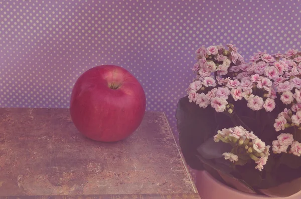 Vintage flowers and apple on book — Stock Photo, Image