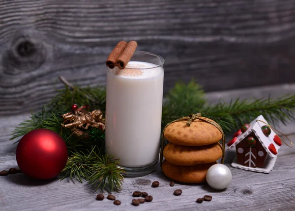 Christmas morning and new year on wooden background — Stock Photo, Image