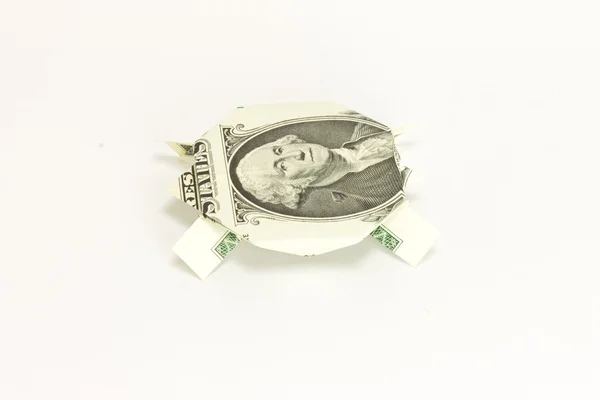 Origami de tartaruga de papel dólar — Fotografia de Stock