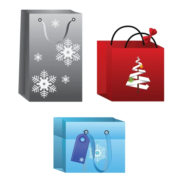 Set van 3 kerst aanwezig shopping tassen — Stockvector